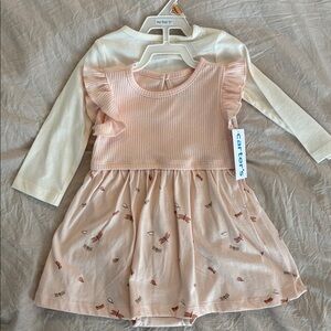 NWT Carter's Pink and Cream Ruffle Dress Set (12mo)